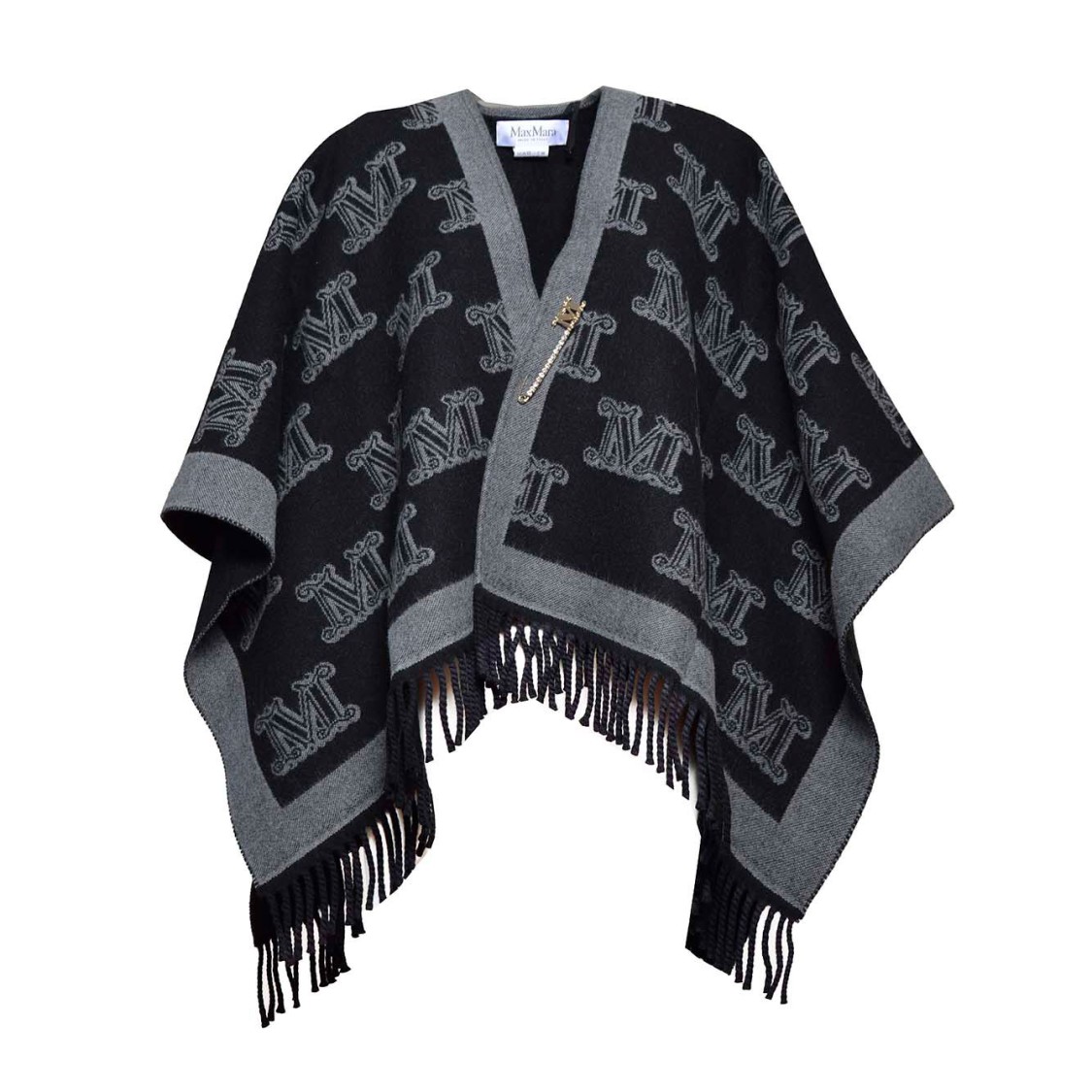 ポンチョ・ケープ Max Mara Frine Poncho In Black Jacquard Virgin Wool Max Mara Frine Poncho In Black Jacquard Virgin Wool Cape