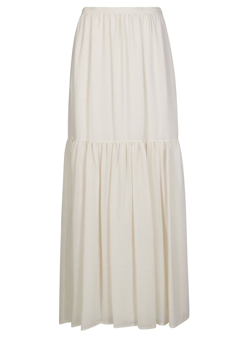 Max Mara Flowing Tiered Maxi Skirt With Elastic Waistband In White