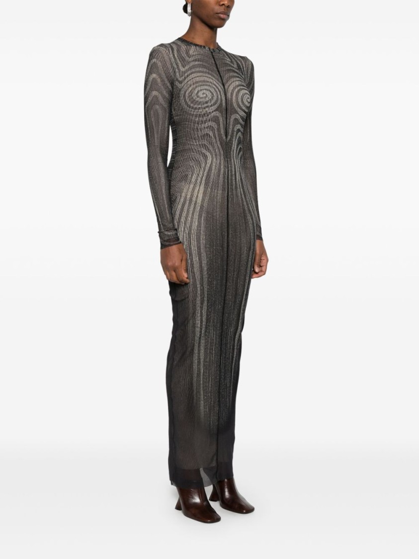 Jean Paul Gaultier Printed Spiraral Long Dress Woman Black In Black