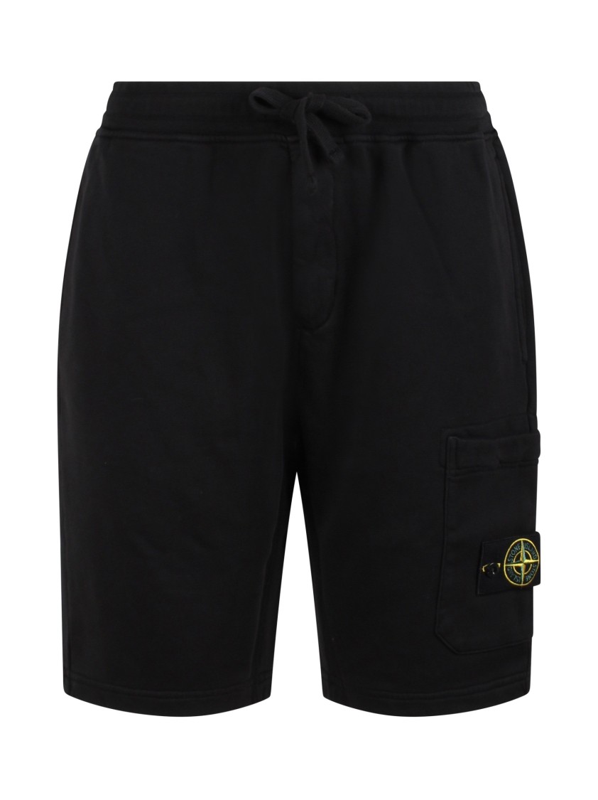 Shop Stone Island Cotton Fleece Shorts In Black