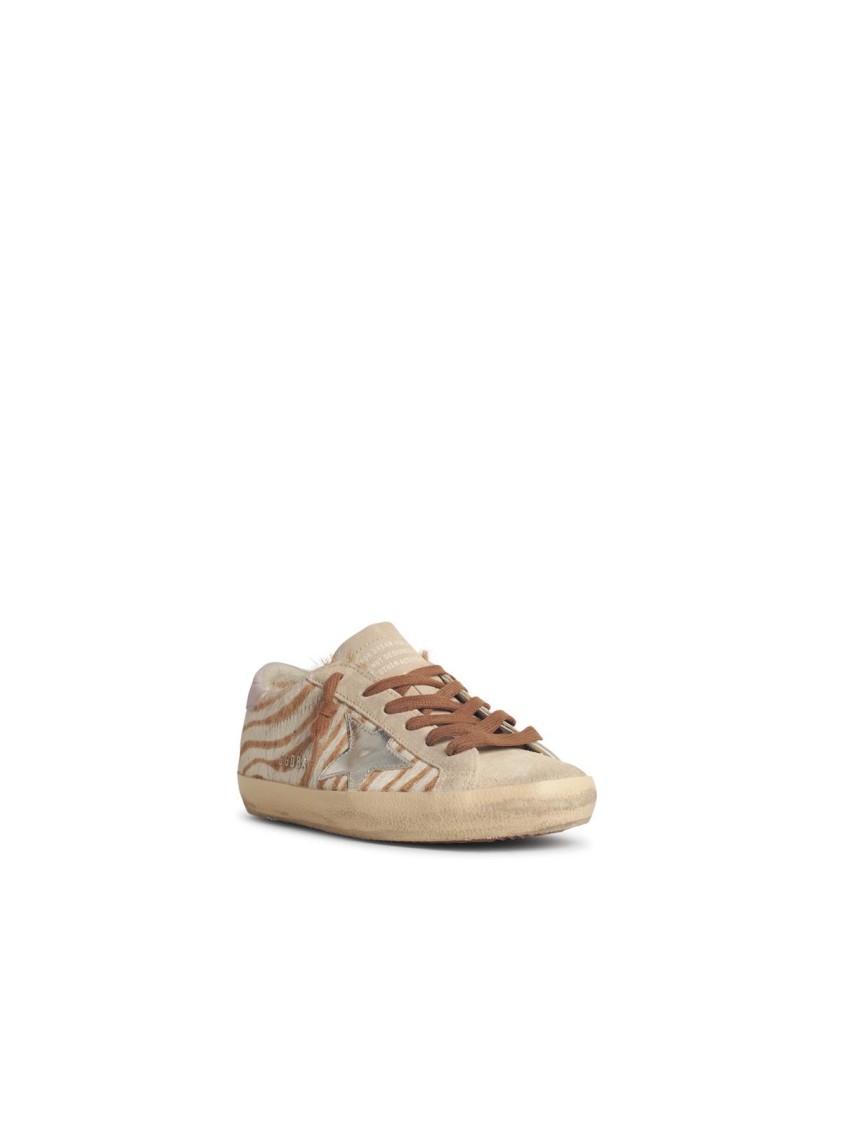 Golden Goose Zebra Pony Hair Sneakers With Silver Star In Multi