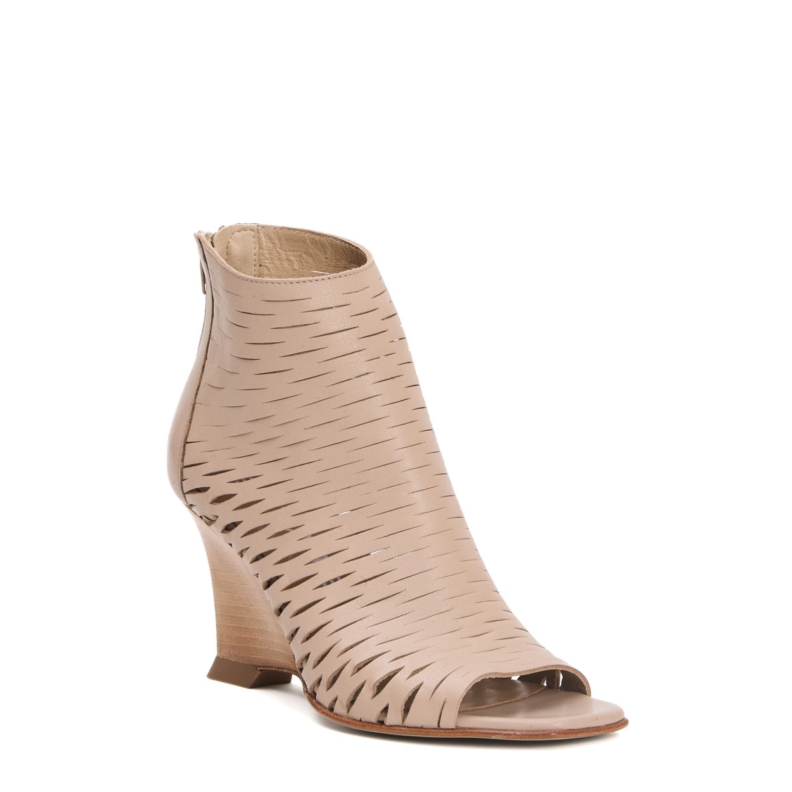 STRATEGIA STRATEGIA BEIGE PERFORATED LEATHER OPEN-TOE WEDGE ANKLE BOOTS 