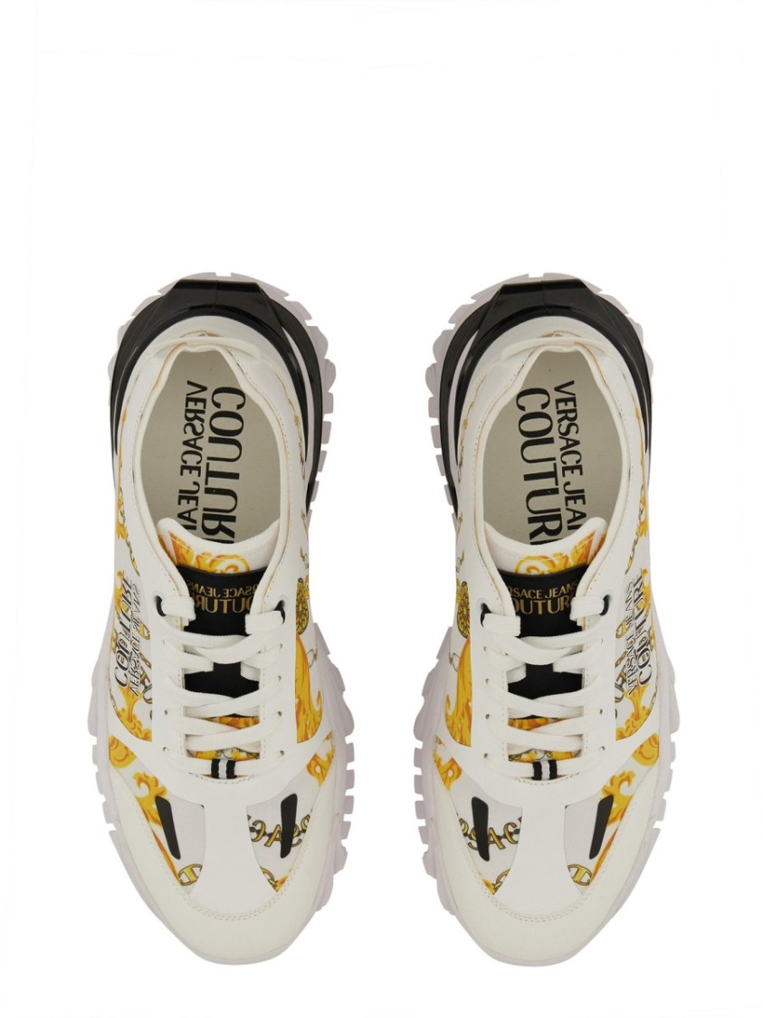 Shop Versace Jeans Couture Chunky Sole Sneakers With Prominent Logo In White