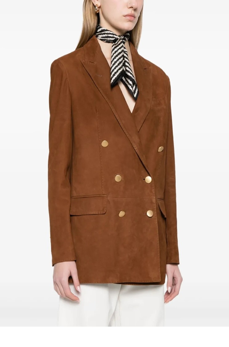 Tagliatore Cognac Tailored Lamb Leather Jacket With Gold-tone Buttons