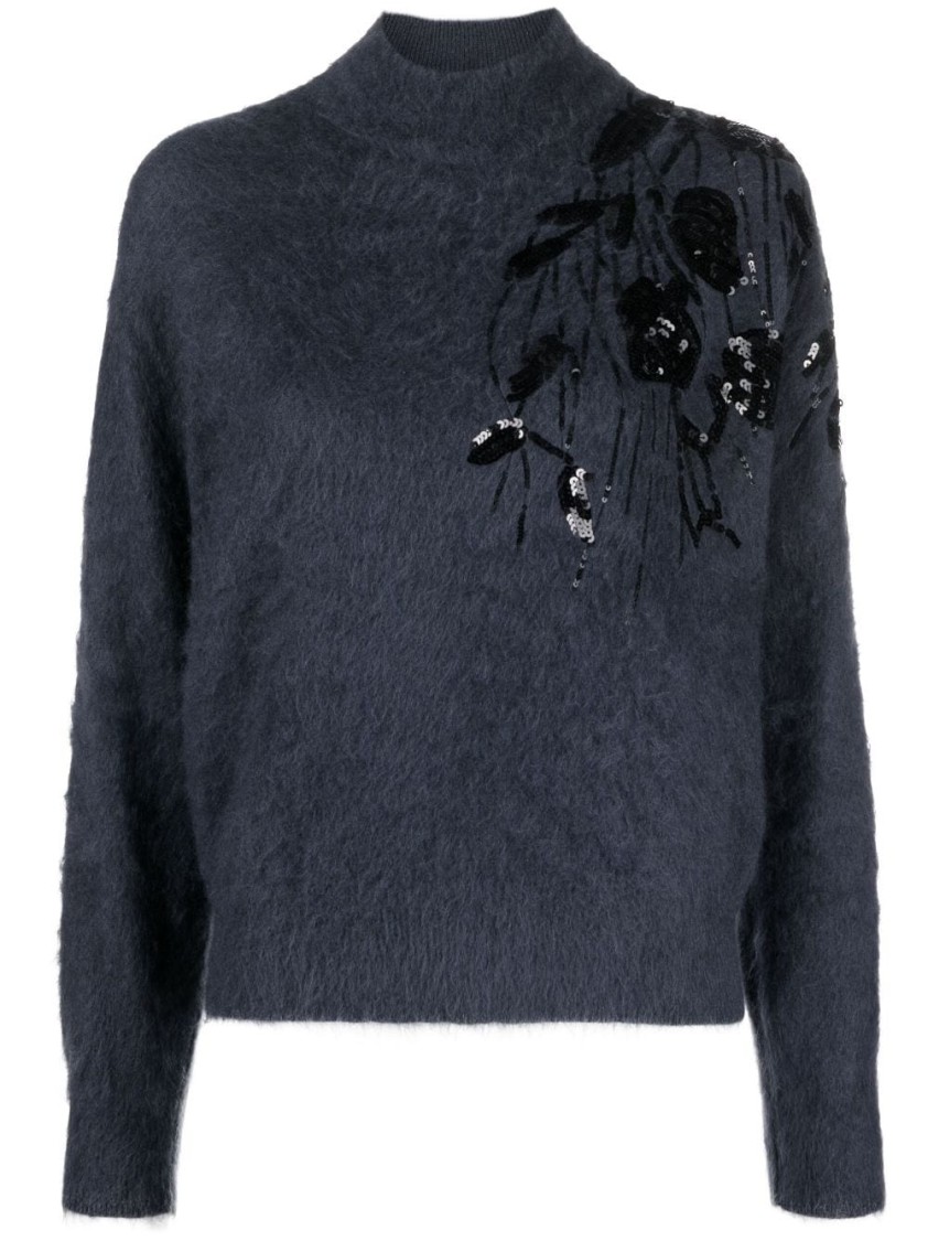 Brunello Cucinelli Sequin-embellished Mock Neck Jumper