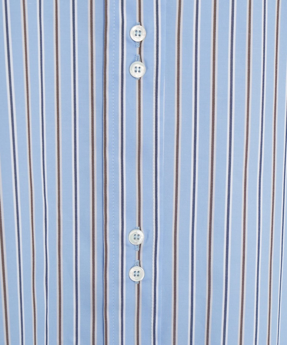 Ottod'ame Blue Striped Blouse With Chic Rounded Hem And Button Closure In Blue