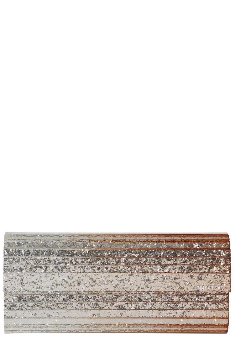 Jimmy Choo Degrade Glitter Acrylic Clutch With Chain Strap In Gray