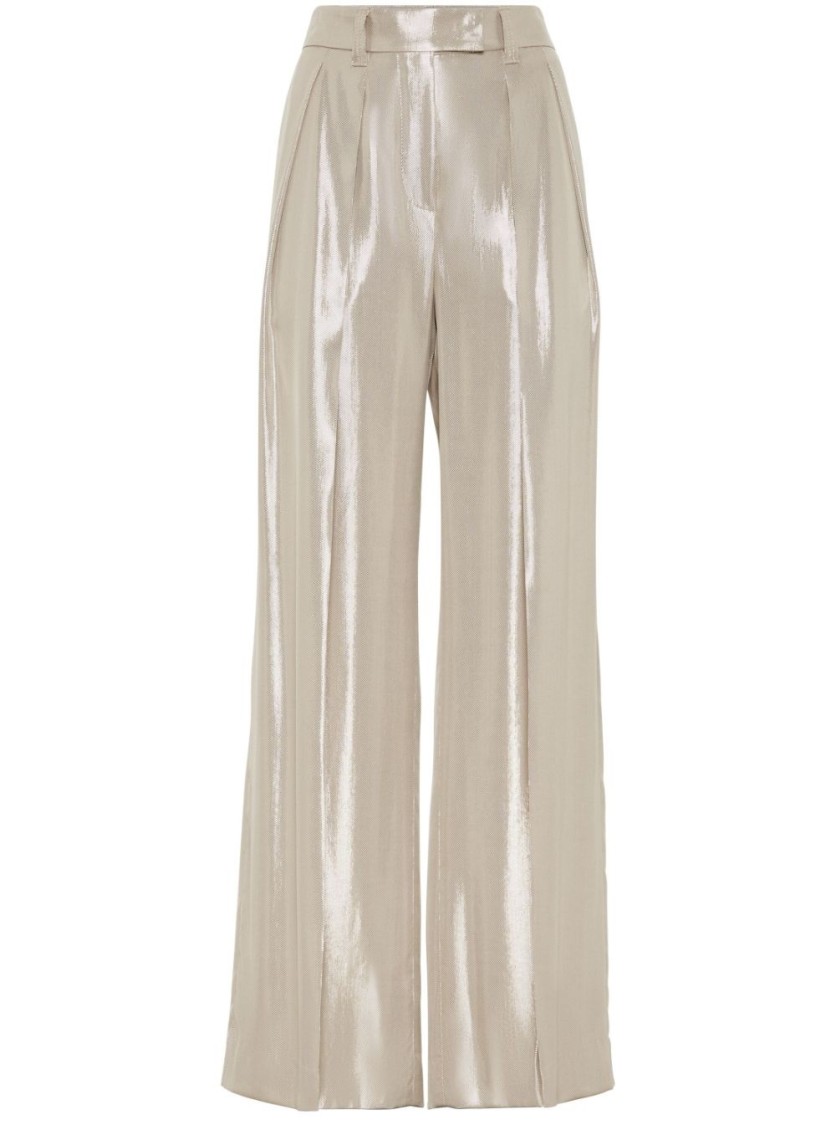 Brunello Cucinelli Wide-leg Trousers With High Waist And Pleated Front In Gold