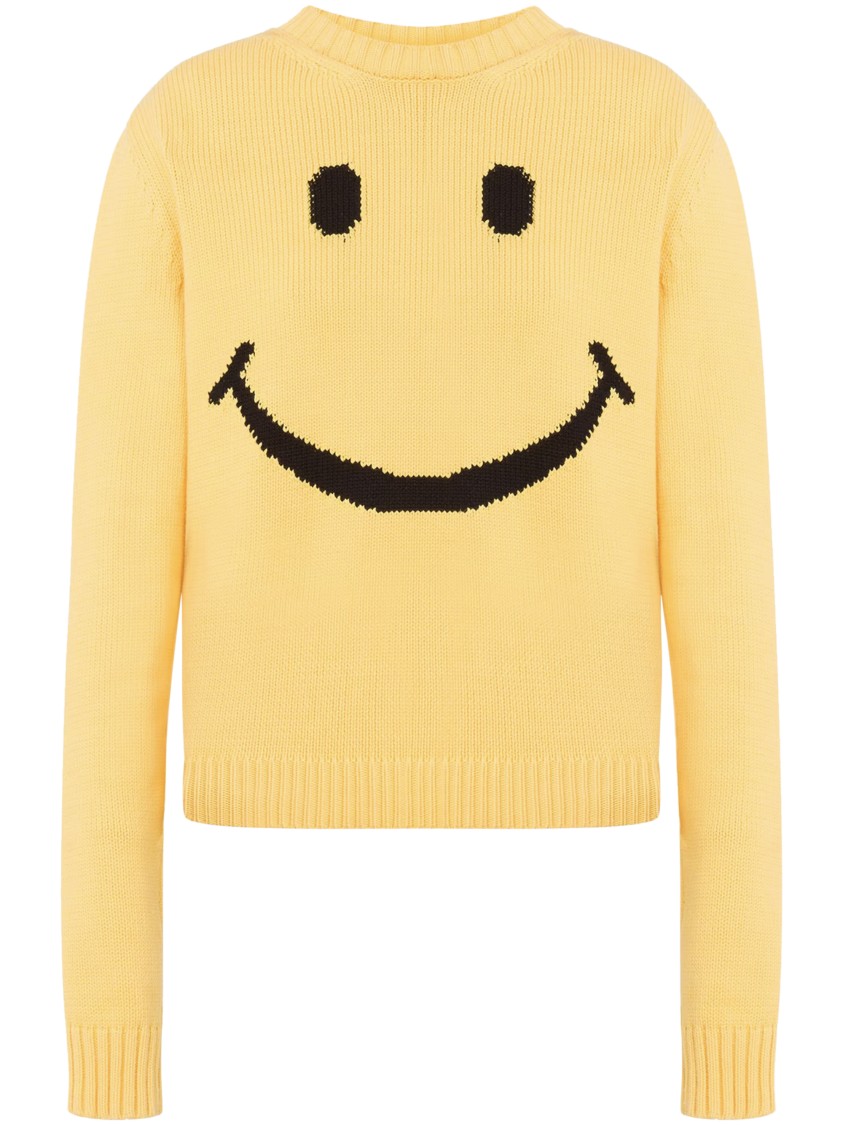 Moschino Smiley Face Knit Sweater In Yellow