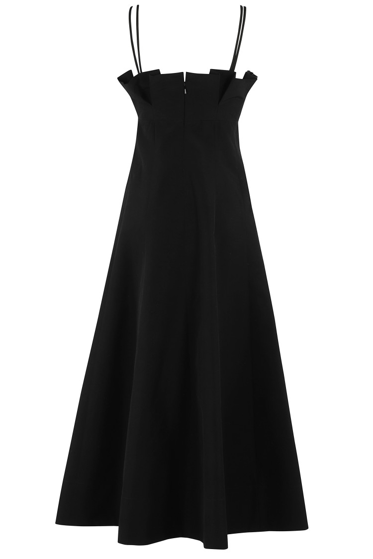 Shop Philosophy Di Lorenzo Serafini Dress With Ruffle Neckline And Flared Skirt In Black