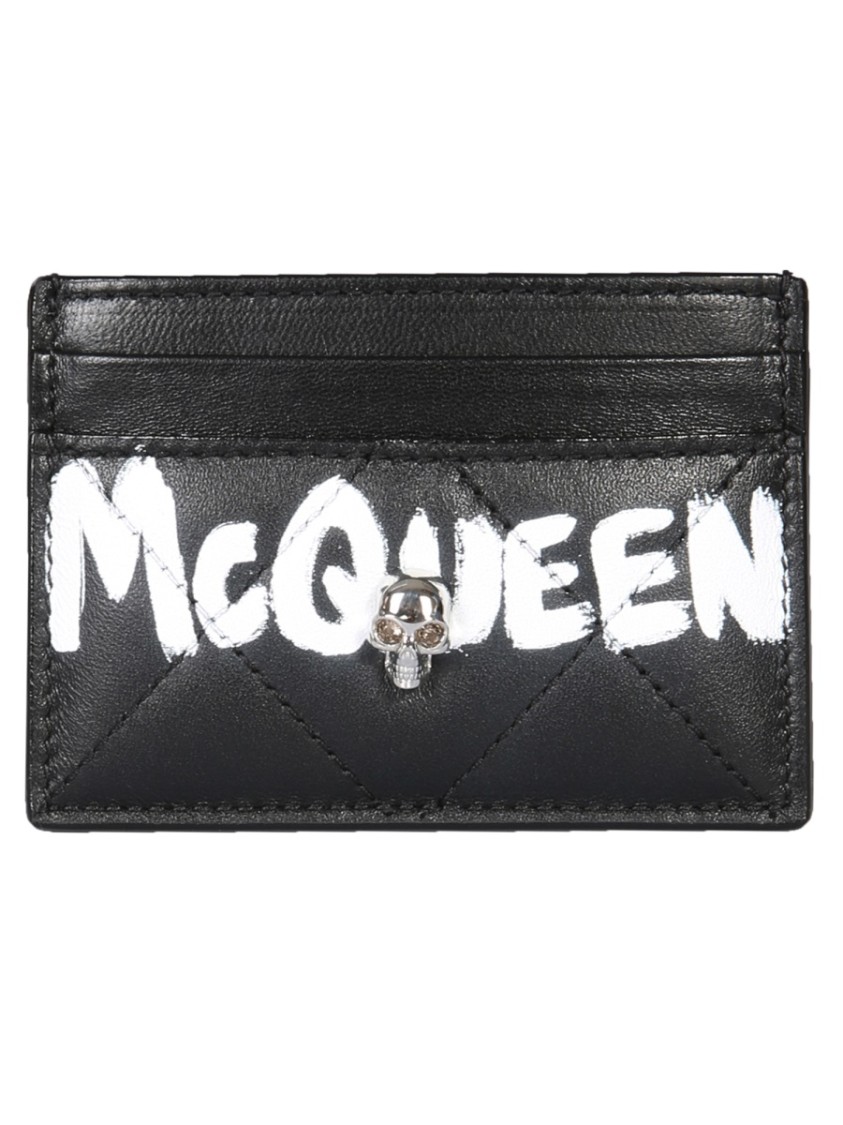 Alexander Mcqueen Quilted Leather Card Holder With Printed Logo In Black