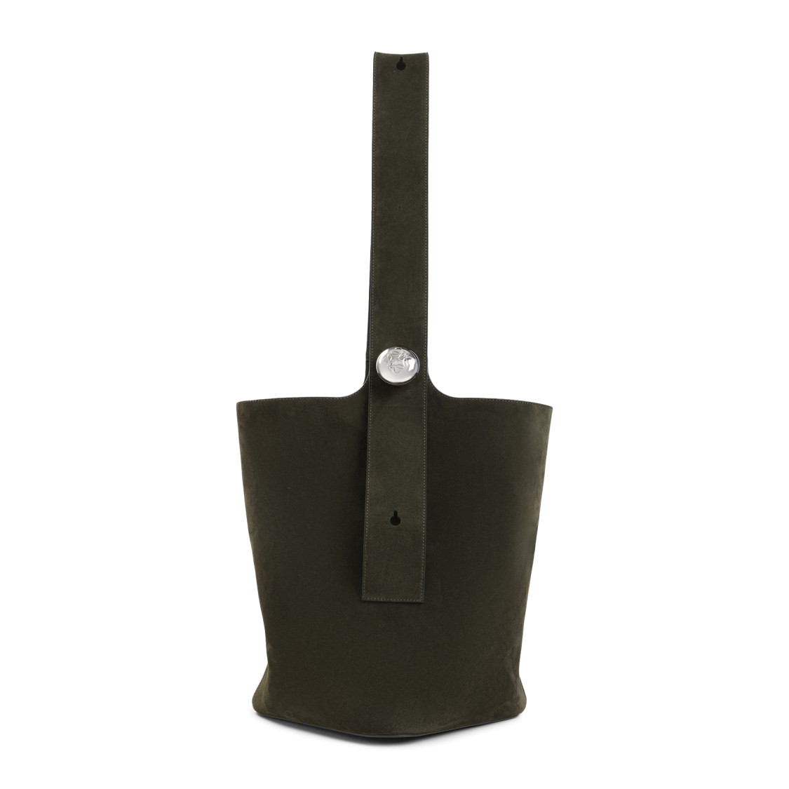Loewe Dark Olive Green Suede Calf Leather Pebble Large Bucket Bag