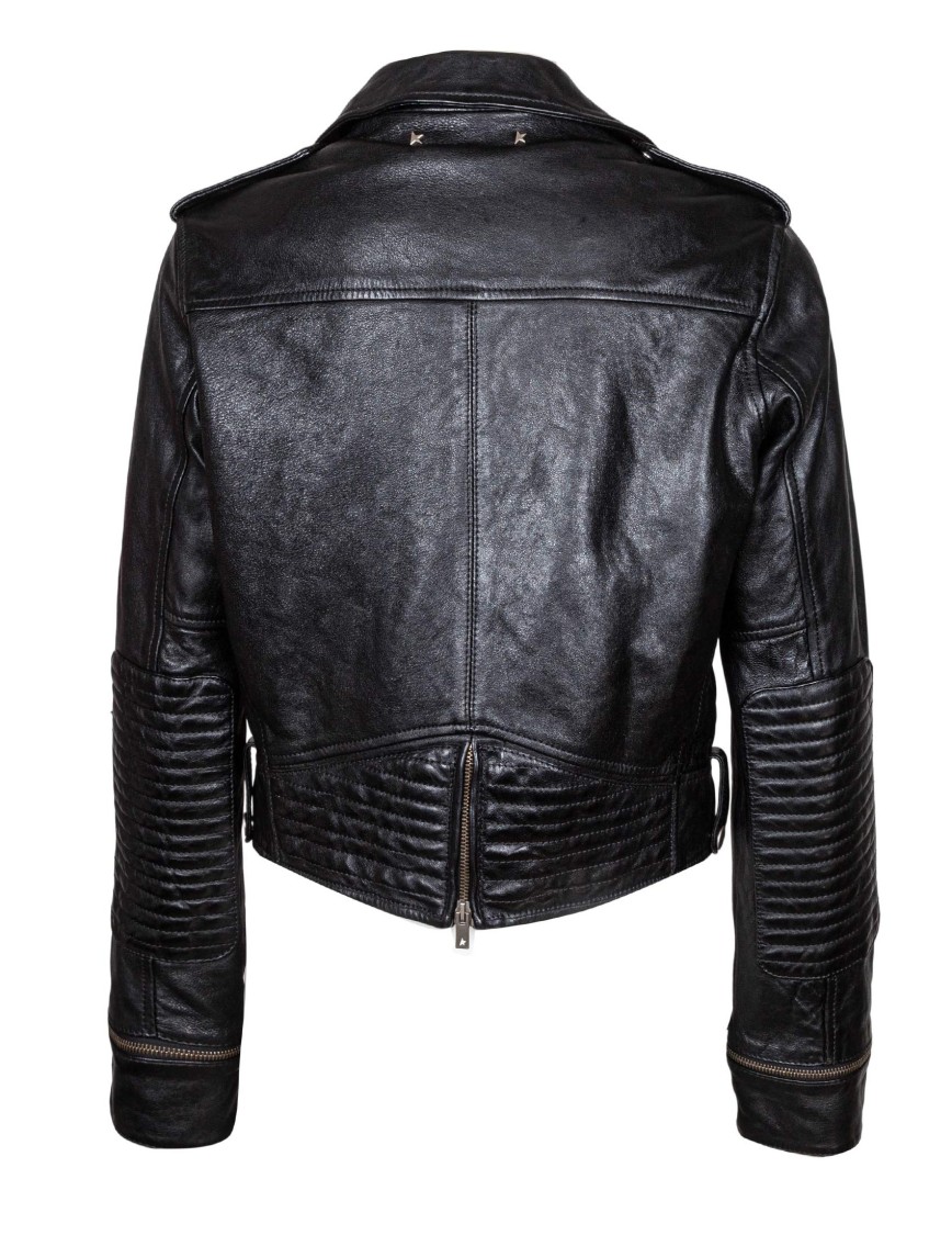 Shop Golden Goose Leather Bike Jacket Color Black
