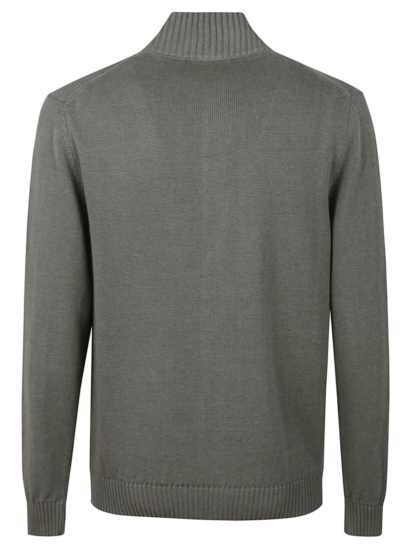 Zanone Ribbed Knit Cardigan With High Collar In Gray
