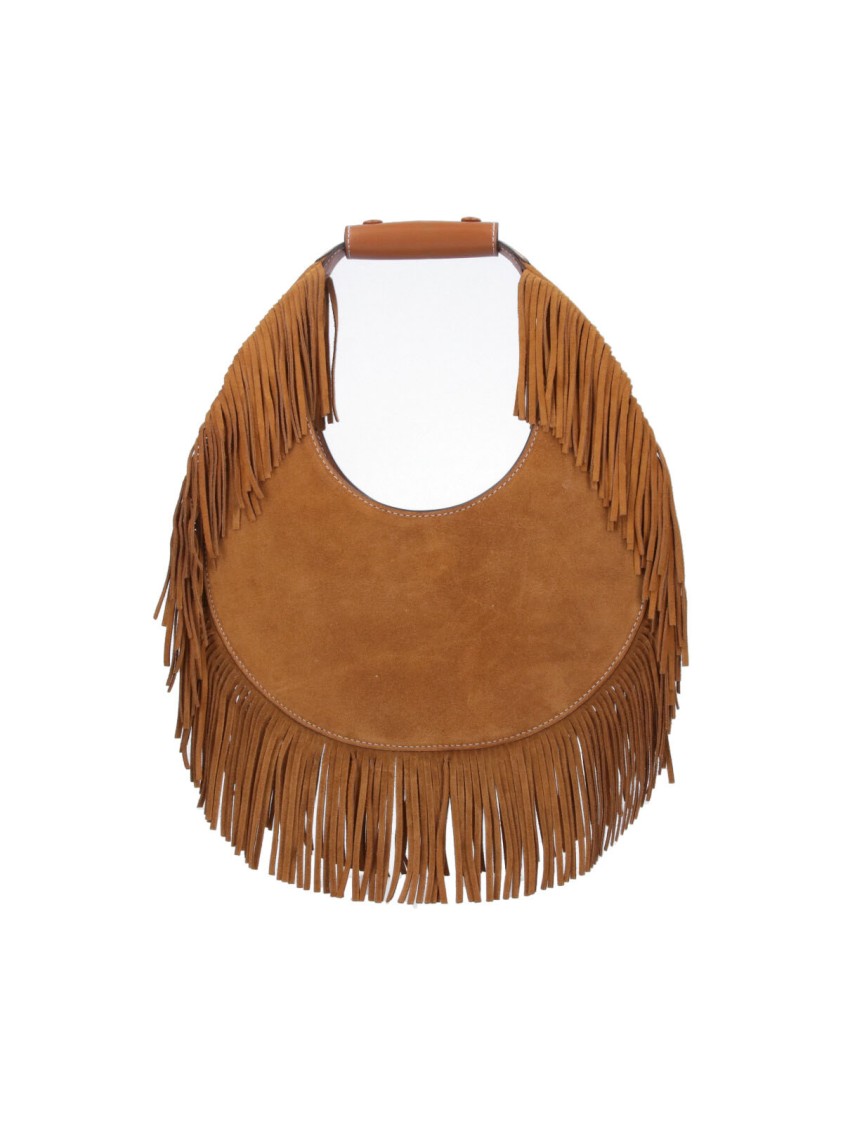 STAUD STAUD CRESCENT-SHAPED BROWN SUEDE BAG