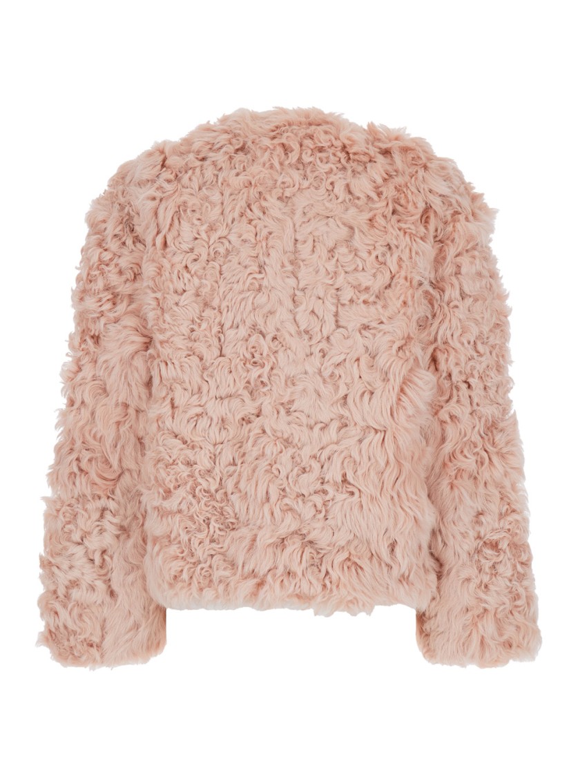 Plain Collarless Lamb Fur Jacket In Gold