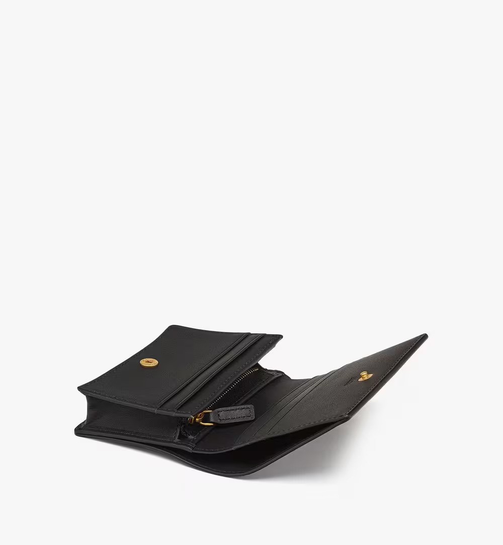 Mcm Embossed Leather Wallet With Laurel Wreath Detail In Black