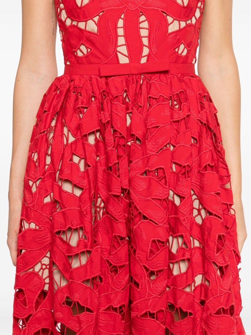 Self-portrait Intricate Cut-out Midi Dress With Removable Belt In Pink