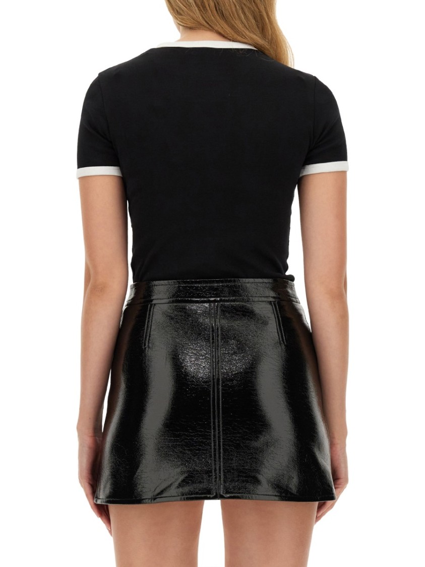 Courrèges Fitted Black T-shirt With Contrasting Trim And Embroidered Logo In Black