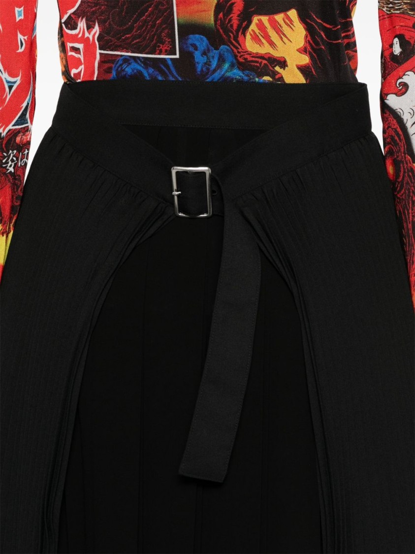 Shop Junya Watanabe Flared Black Wool Midi Skirt
