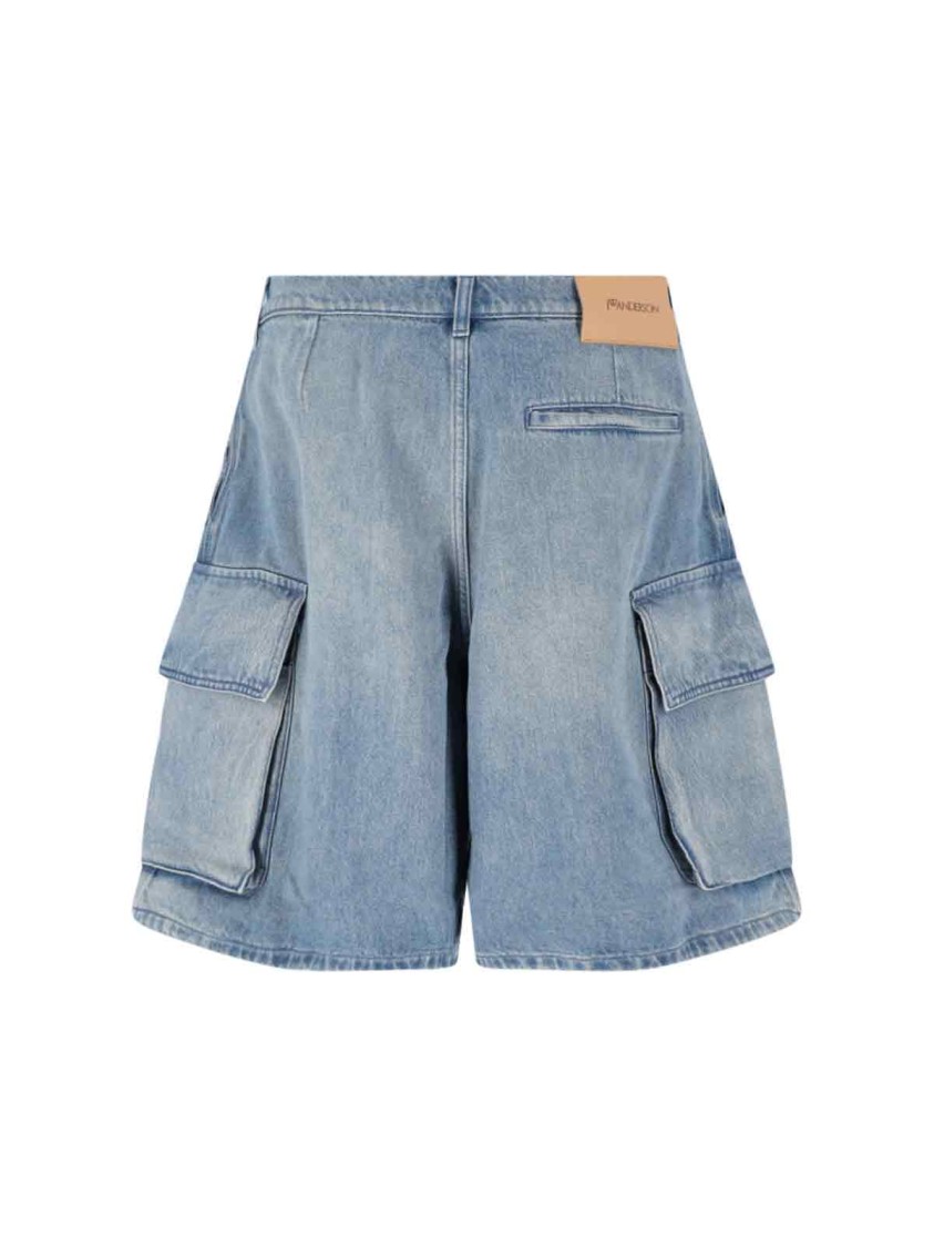 Jw Anderson Light Blue Bermuda Shorts With Cargo Pockets And Logo Patch On The Back In Denim Man In Blue