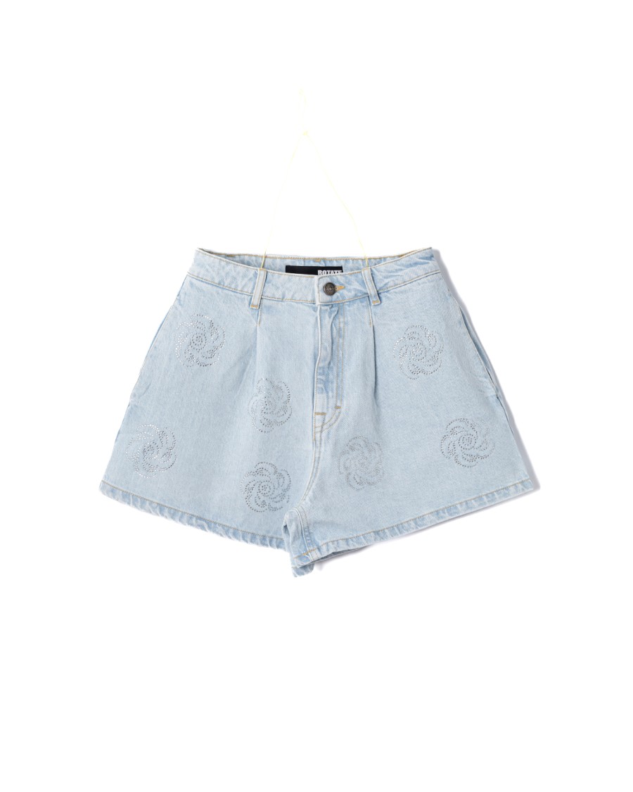 Rotate Birger Christensen Rotate High-waisted Denim Stud Shorts In Light Blue In Blue