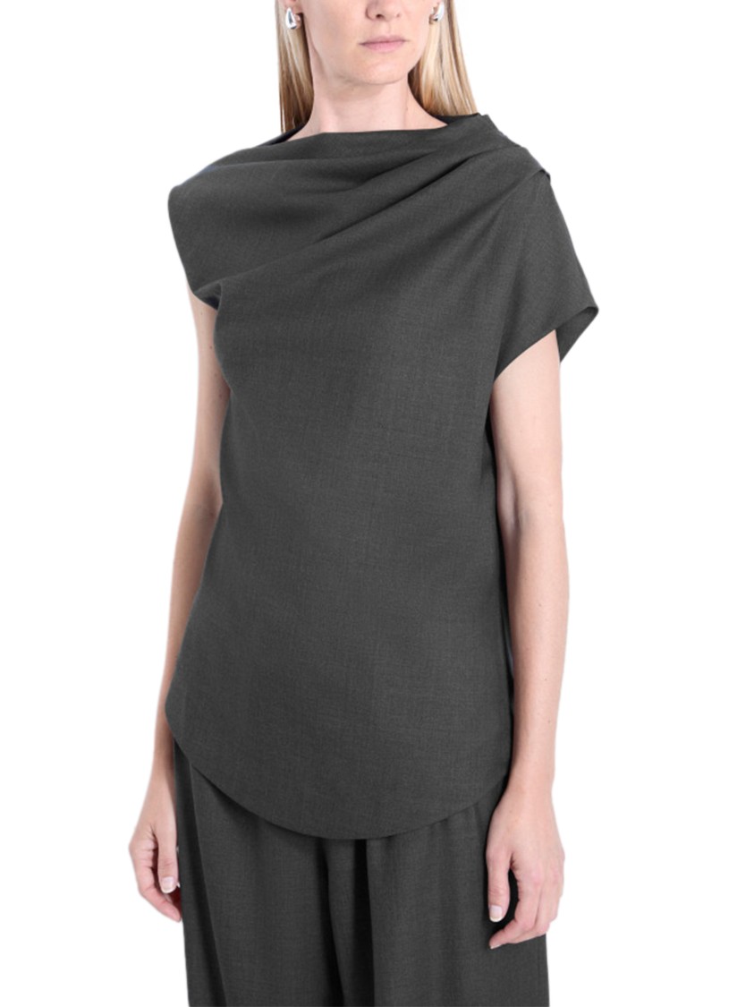 Loulou Studio Subtle Textured Virgin Wool Draped Design Shirt In Gray