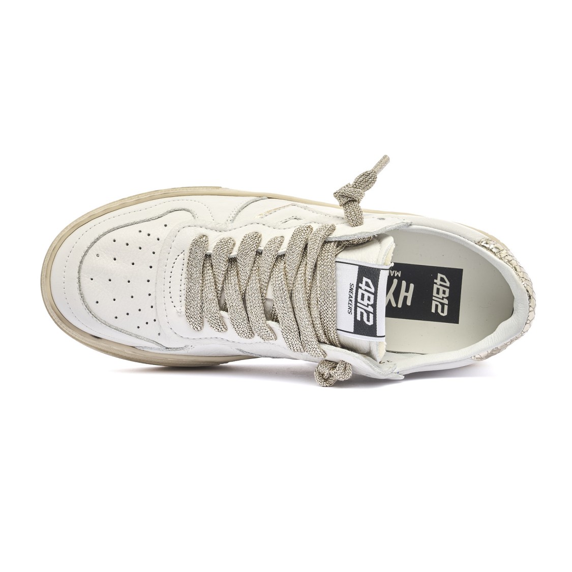 4b12 Elevated Leather Sneakers With Breathable Cotton Cover And Chic Detailing In White