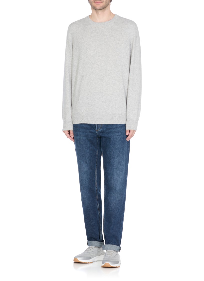Brunello Cucinelli Grey Cotton Crewneck Sweater In Gray
