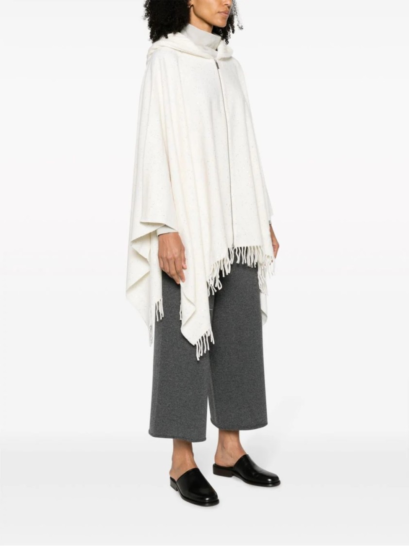 Fabiana Filippi Textured White Cape With Cozy Hood In White