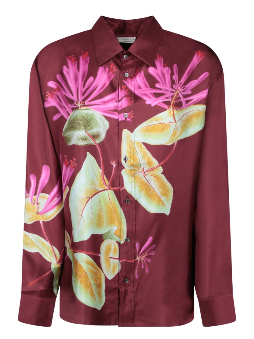 Shop Pierre-louis Mascia Bordeaux Floral Print Button-up Shirt In Burgundy