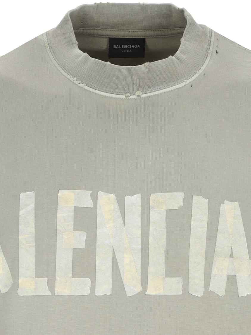 Balenciaga Crew Neck Distressed Neckline Graphic Print