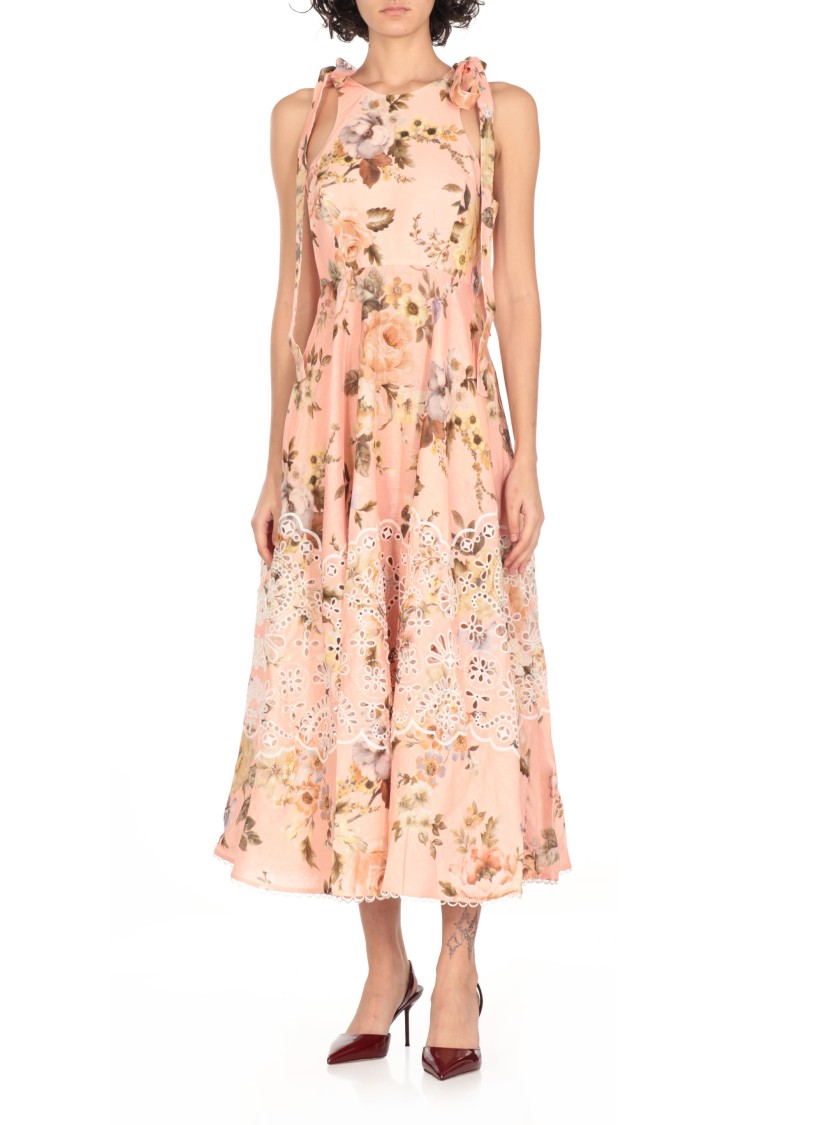 Zimmermann Acacia Broderie Anglaise Linen Midi Dress In Neutrals
