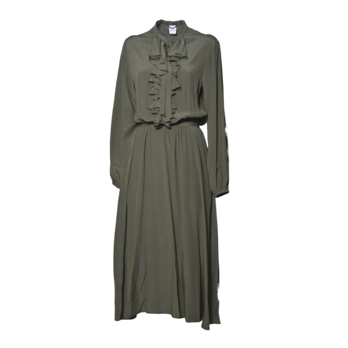 Aspesi Green Crepe De Chine Midi Dress With Ruffles In Green