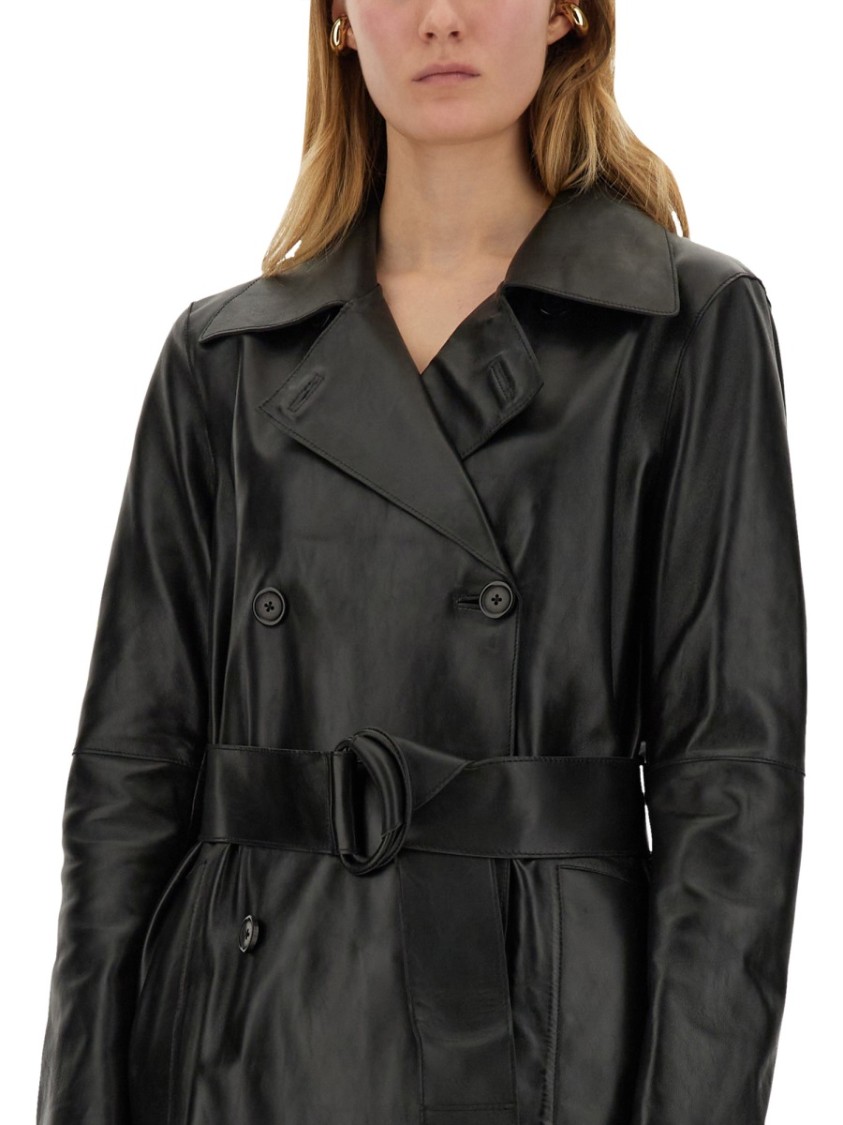 Shop Stand Studio "paris" Double-breasted Leather Coat In Black