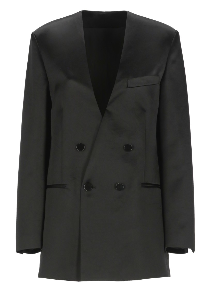 Philosophy Di Lorenzo Serafini V-neck Satin Blazer With Double-breasted Closure In Black