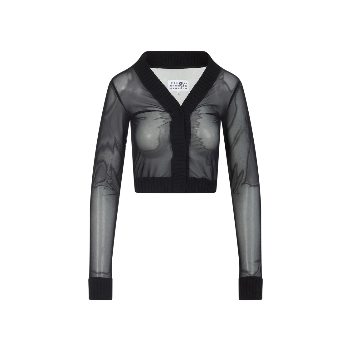 Mm6 Maison Margiela Mm6 By Maison Margiela Cropped Sheer Black Top With Deep V-neckline