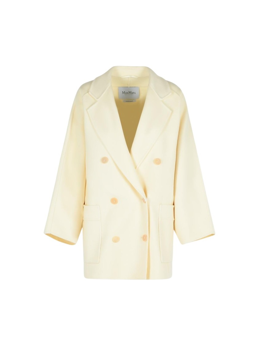 Max Mara 'teddy Crop' White Wool Blend Coat Women In White