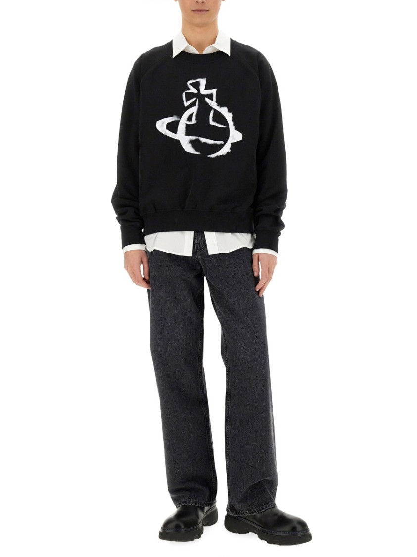 Shop Vivienne Westwood "stencil Orb Raglan" Sweatshirt In Black