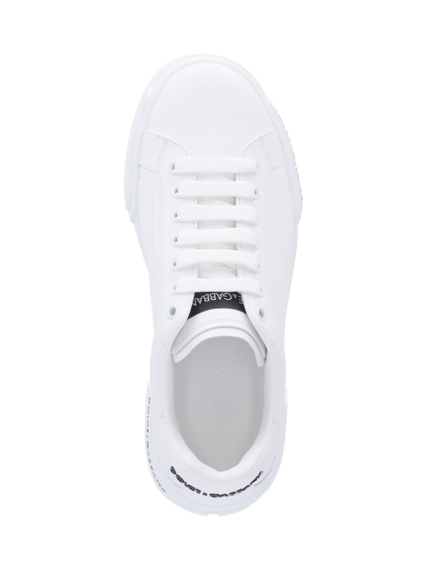 Dolce & Gabbana Leather Sneakers With Lateral Logo Patch In White