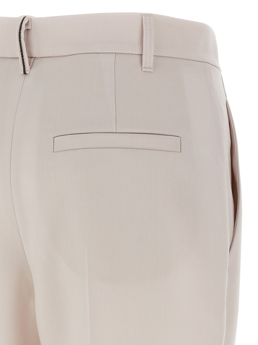Brunello Cucinelli Formal Wool Trousers With Jewel Detail And Straight Leg Design In Neutral