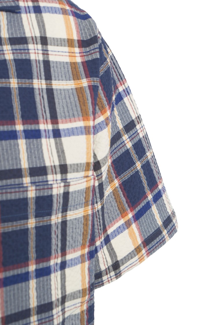 Shop Portuguese Oversized Blue Checked Shirt With Contrasting Stripes