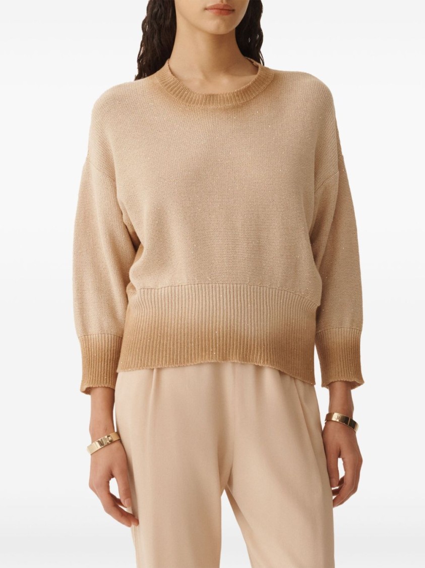 Fabiana Filippi Ribbed Beige Sweater With Classic Round Neckline In Brown