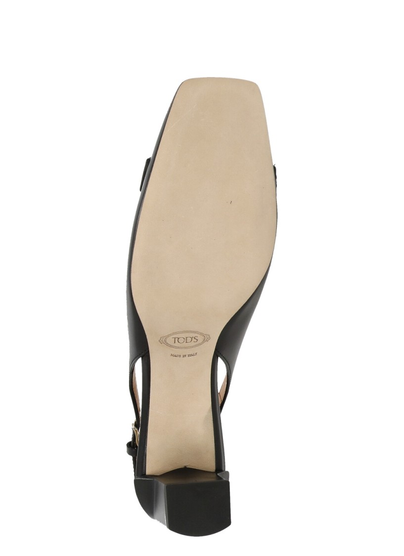Tod's Square Toe Block Heel Gold-tone Hardware Slingback In Black