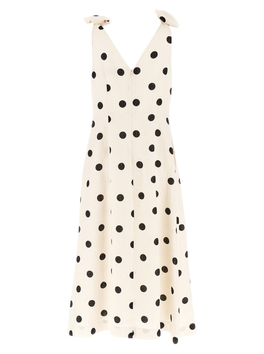 Zimmermann Polka-dot Bow-detail Linen Midi Dress In Multi