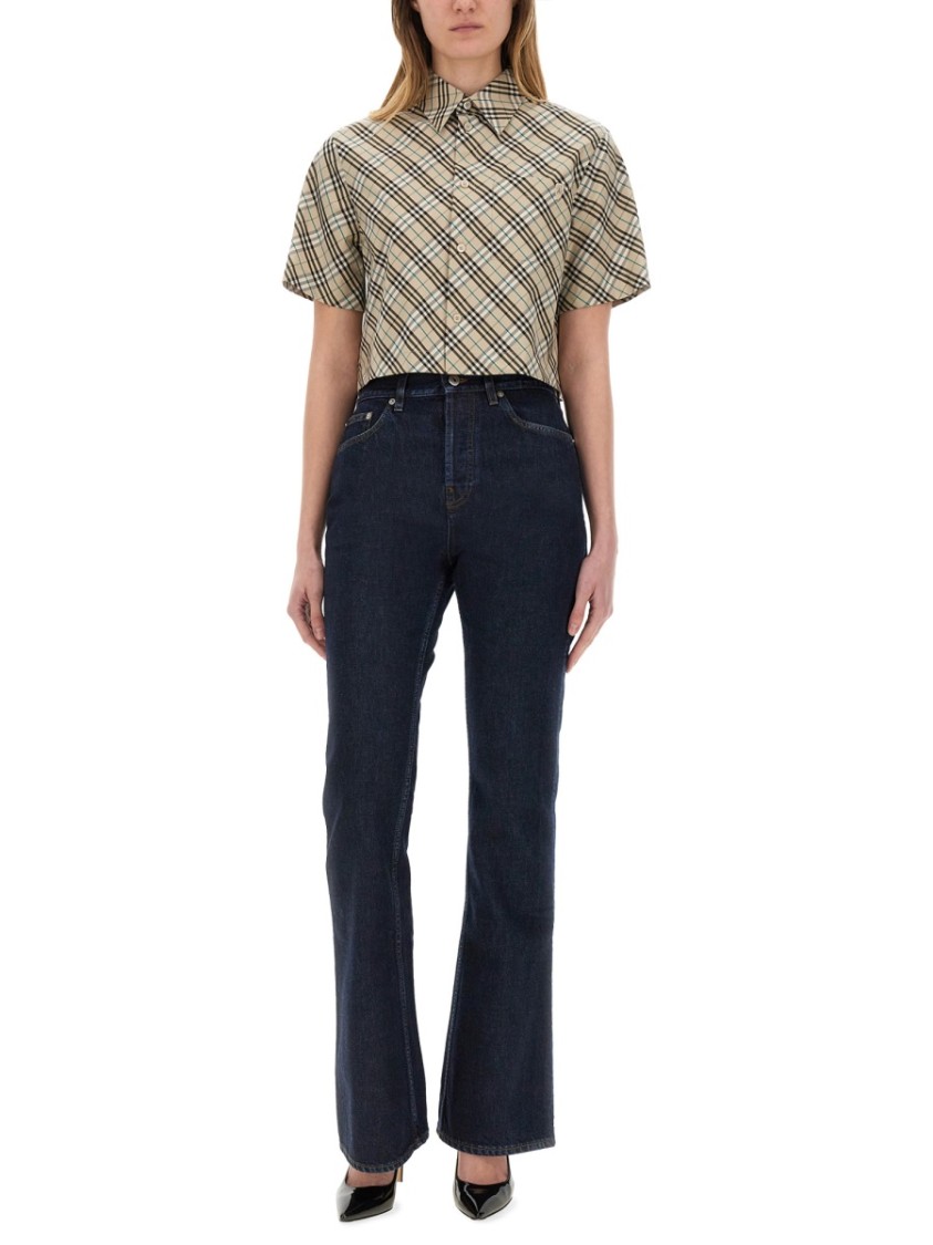 Shop Burberry Classic Plaid Cropped Shirt In Multicolor