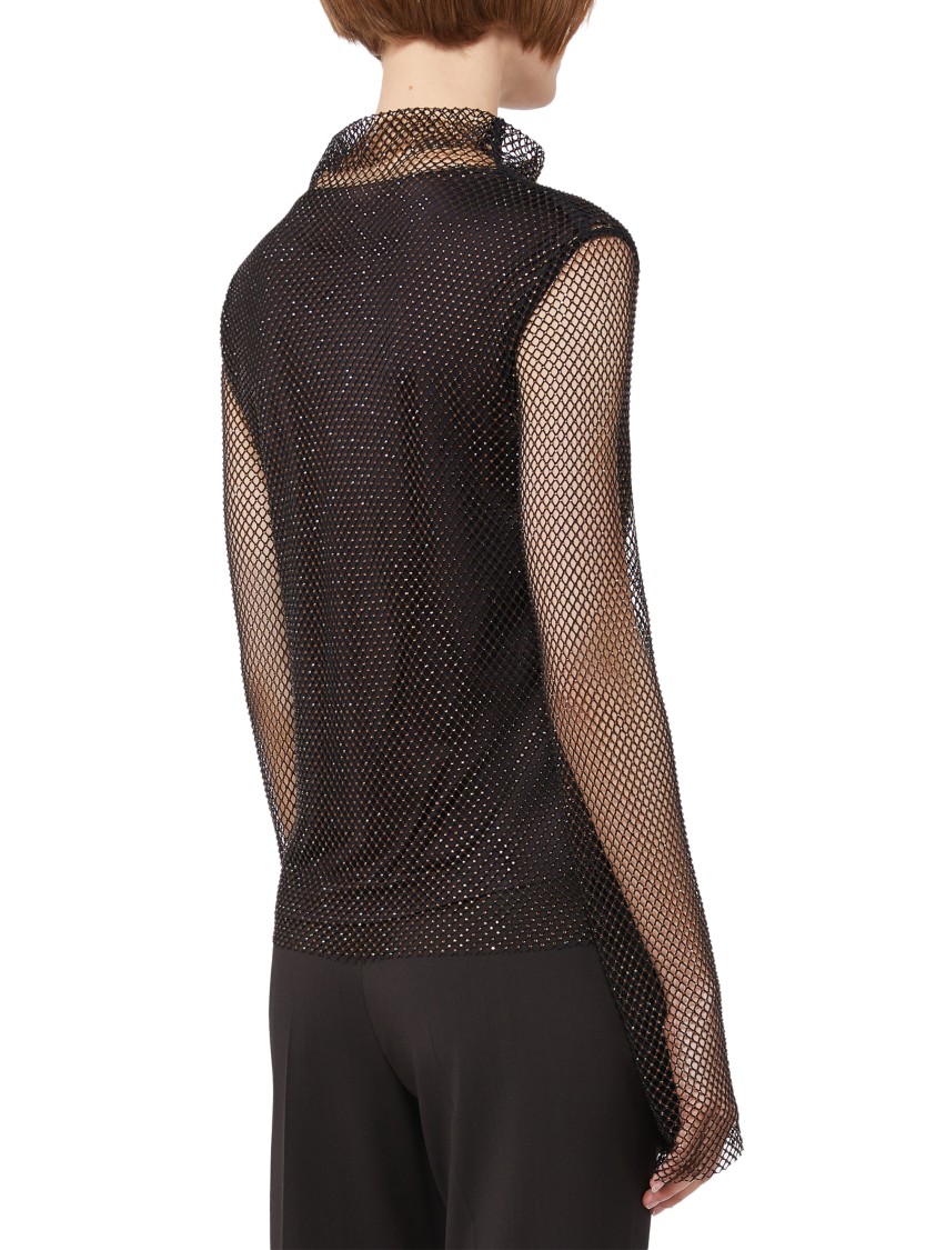 Max Mara Mesh High Neck Sweater With Long Sleeves In Brown