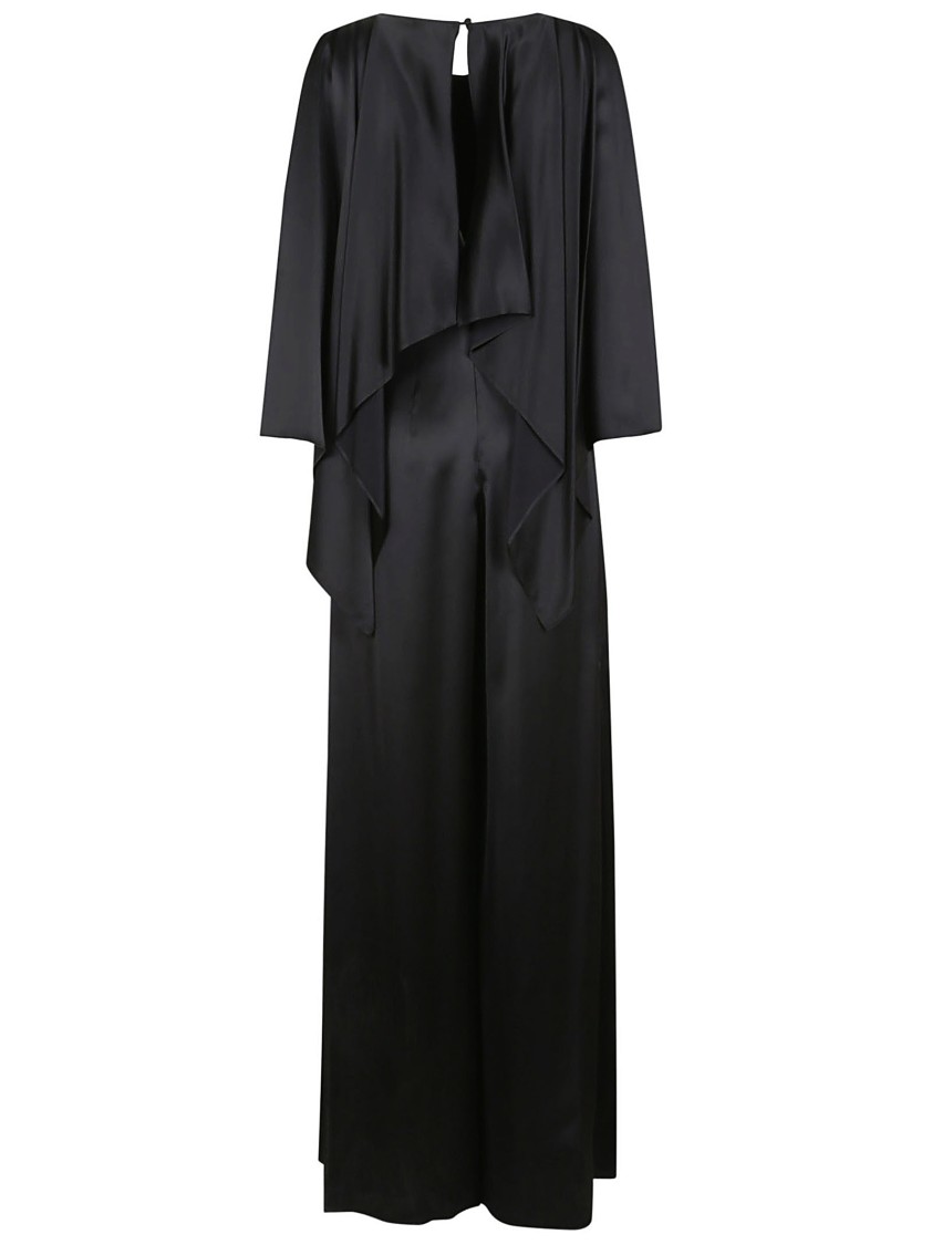Pinko Flowing Black Viscose Evening Dress With Draped Overlay