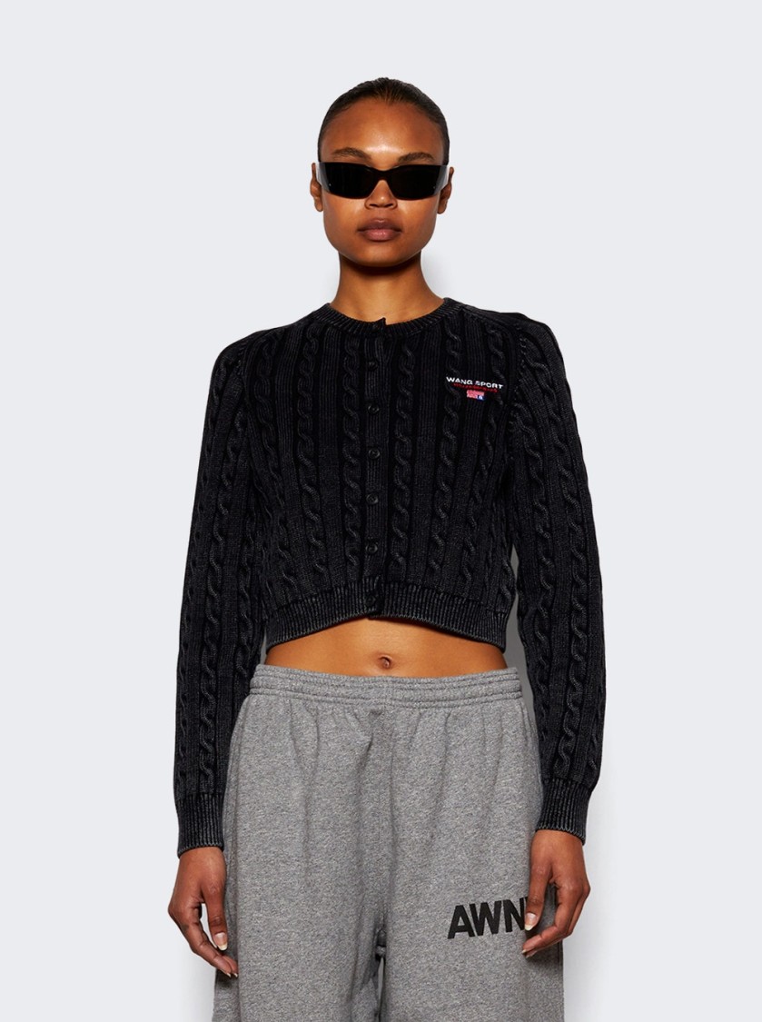 Alexander Wang T T By Alexander Wang Cropped Crewneck Cardigan - Washed Black