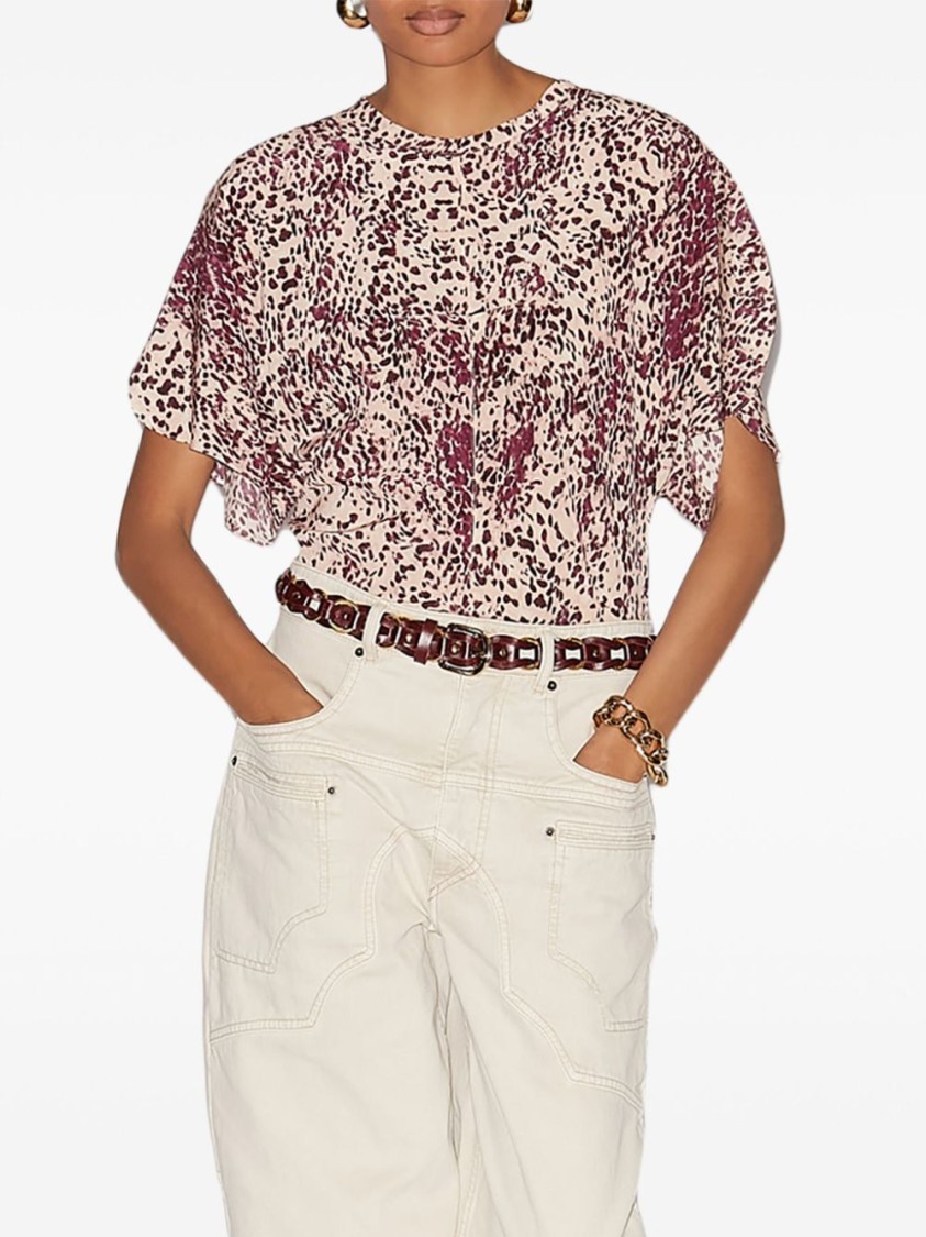 Shop Isabel Marant Abstract Print Top With Puffed Sleeves In Neutrals